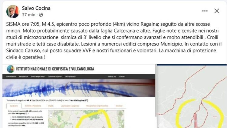 Protezione civile regionale, ‘a Ragalna lesioni a edifici, anche al Municipio’