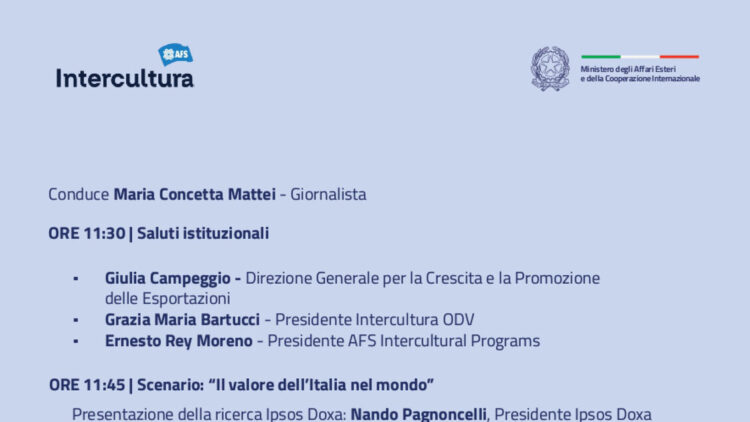 70 anni di Intercultura, venerdì evento alla Farnesina