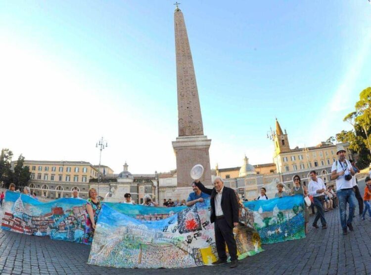 Roma, 40 anni fa la maxi-tela di Riccardi che trasformò l’obelisco di Piazza del Popolo in un’opera d’arte